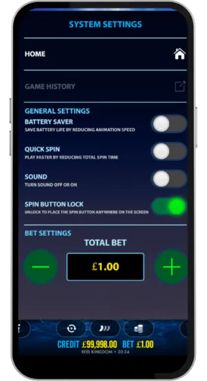 Big Bass Bonanza system settings menu